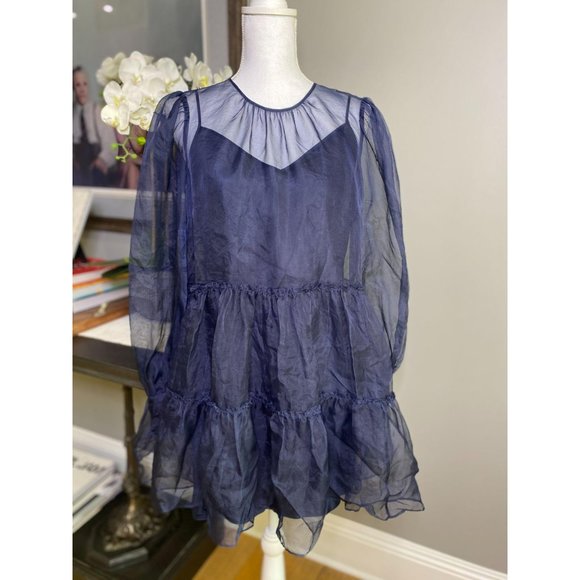 Cinq a Sept Rhonda Navy Blue Organza Mini Dress 8 - Picture 8 of 13